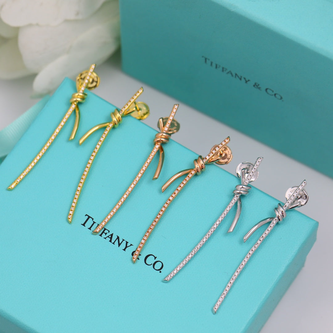 Tiffany Knot Drop Moissanite Earrings - 18K Rose Gold